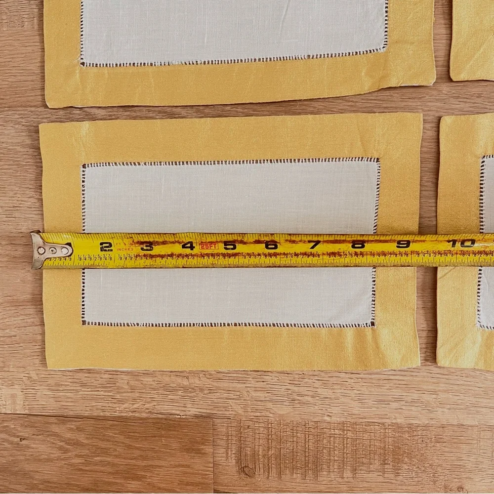 5 PCs Vintage Rectangle Gold Shimmer-Border‎ Linen Dresser Scarf Doilies 9”x6”